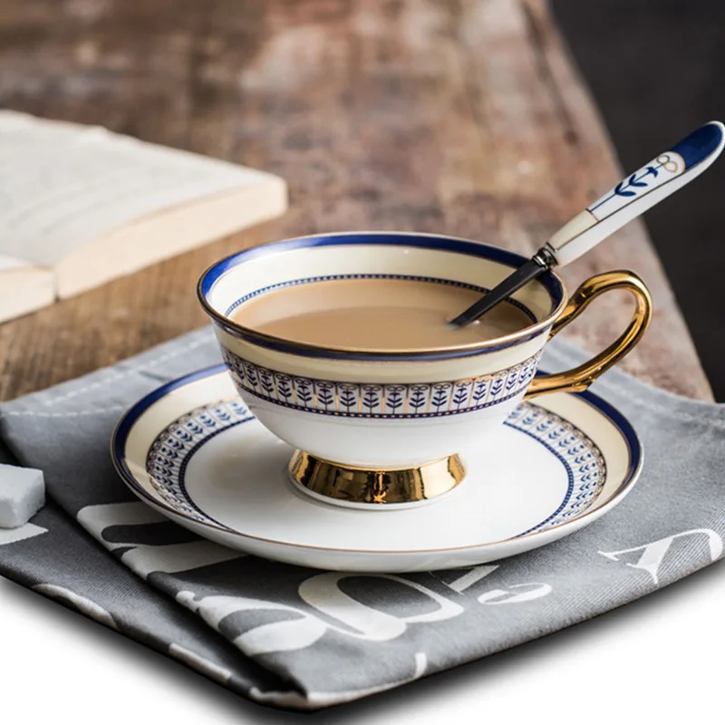 Bone China кофейная чашка, керамическая чайная чашка, послеобеденный чайный блюдце, набор, ручная работа, Золотая оправа, британский стиль, черный чай, Подарочная чашка, столовая посуда