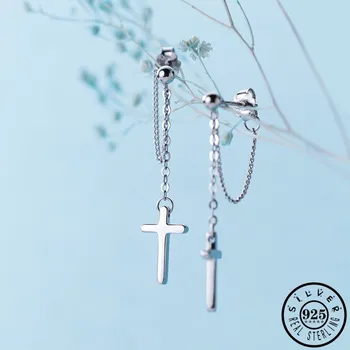 

925 Sterling Silver Crucifix Christian Ear Rings Earings Statement Cross Shape Hanging Dangle Drop Earrings for Women