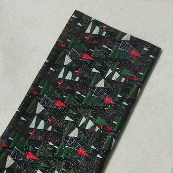 

Glitter Silver Stamping Green White Red Christmas Tree Printed Cotton Fabric 50x105ccm X'mas Fabric Patchwork DIY sewing Baby