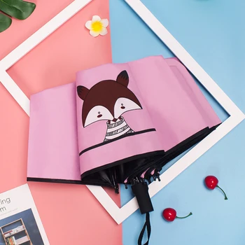 

Fashion Creative Cartoon Children Cute Little Fox Umbrella Ladies Sunscreen Umbrella Black Plastic Coated Children Gift Umbrella