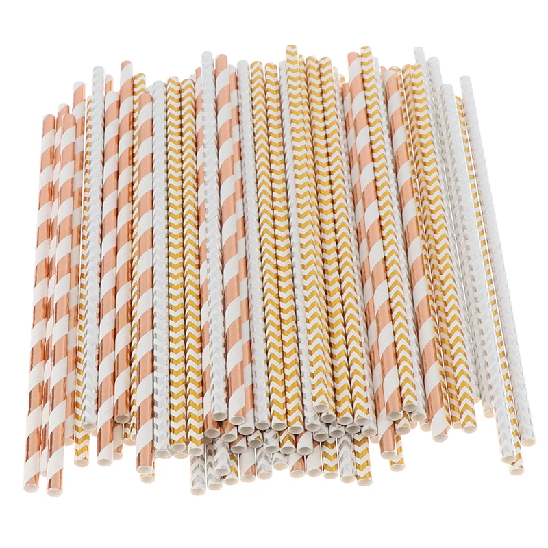 

25pcs Foil Rose Gold Stripe Paper Straws Wedding Favors Drinking Straws Birthday Party Decoration Kids Party Supplies