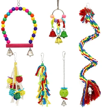 

Birds Swing Toys,Parrots Chewing Hanging Perches With Bells Toys For Love Birds Budgie Macaws Cockatiels Parakeets African Grey