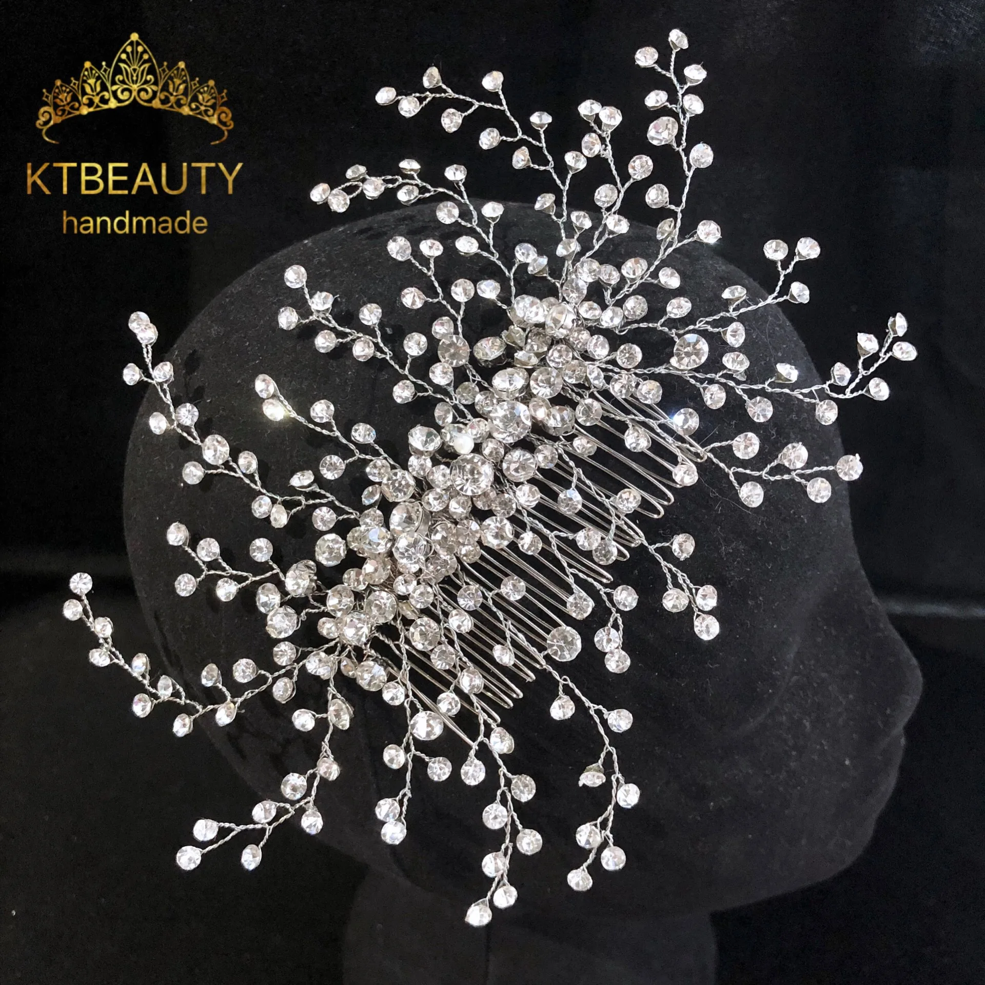 

New Rhinestone Silver/Gold Custom Made Comb Handmade Headpiece Royal Bridal Wedding Dressing Crown Accessory Women Jewelry