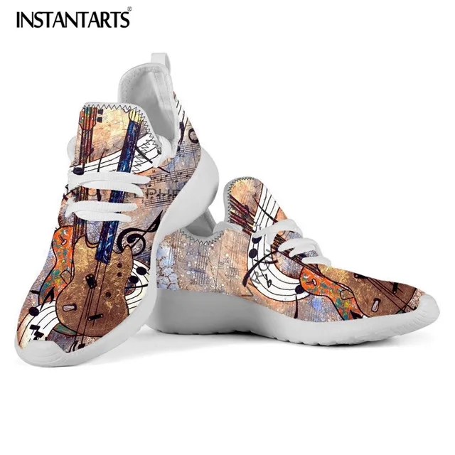 HME1393Z61 INSTANTARTS 3D Cool Fire Guitar Печать для женщин и мужчин уличные сетчатые трикотажные кроссовки дышащая обувь для бега светильник Летающая тканая обувь - Цвет: HME1393Z61