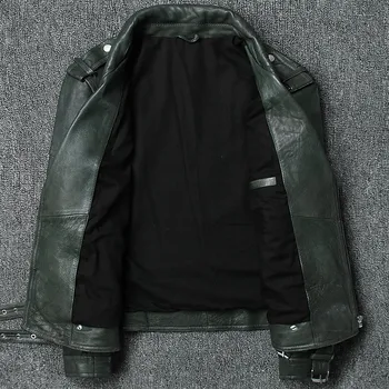 

High Quality Turn-Down Collar Sheepskin Motorcycle Genuine Leather Jacket Mens Slim Adjustable Waist Sequined Real Leather Coat