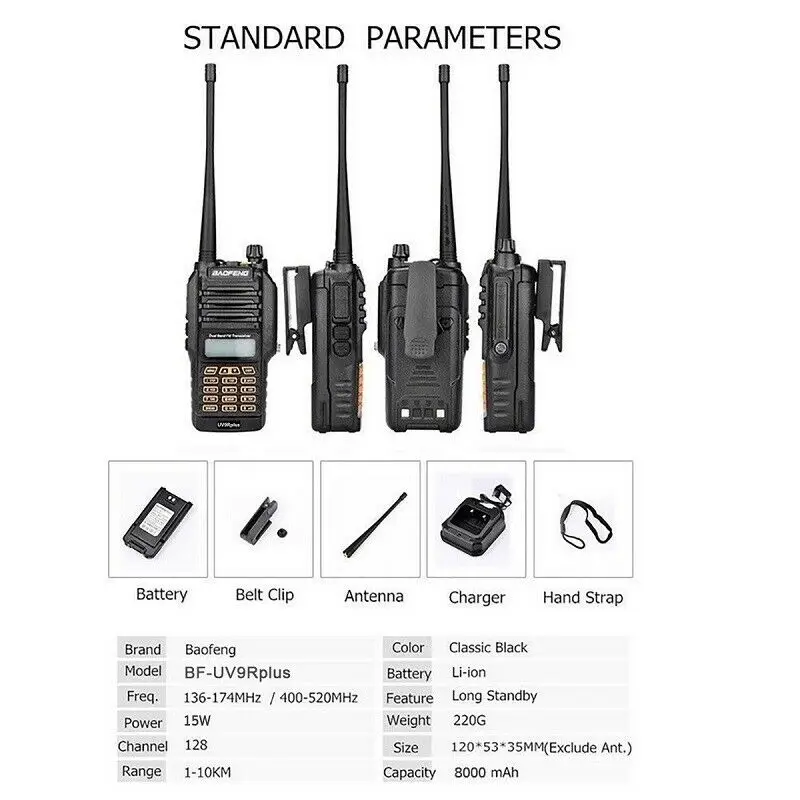 Baofeng UV-9R Plus Walkie Talkie 5 Вт 10 км Диапазон VHF UHF Двухдиапазонный портативный 2 способ радио IP67 водонепроницаемый пылезащитный высокое качество