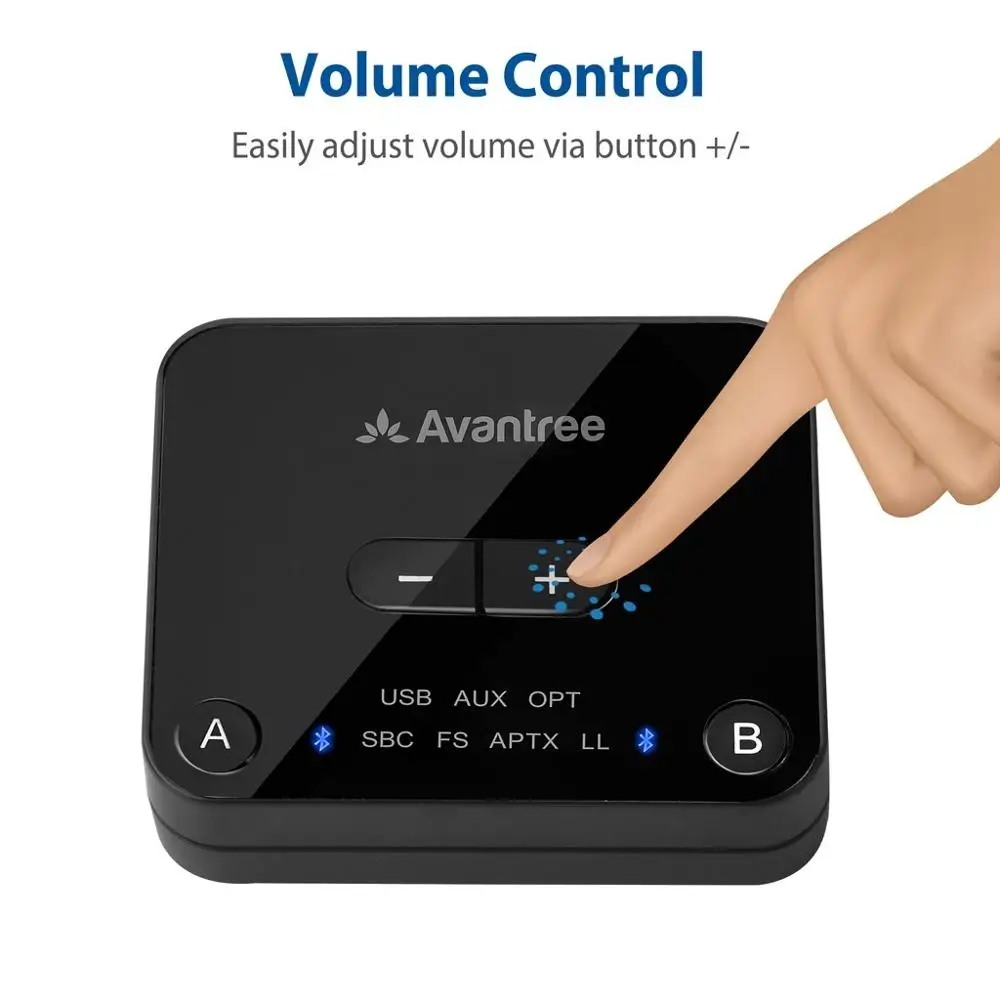 Avantree Bluetooth 5,0 передатчик для ТВ ПК с регулятором громкости, aptX с низкой задержкой беспроводной аудио адаптер для 2 наушников