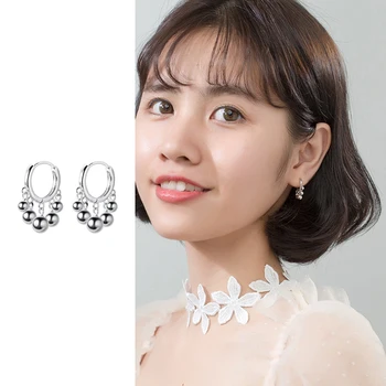 

Mocanie Hight Quality 925 Sterling Silver Tassel Beads Ball Hoop Earring for Women Geometric Earring Fashion Party Fine Jewelry