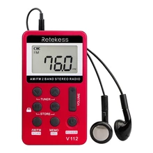 V-112 портативная маленькая Цифровая настройка радио Карманный AM/FM стерео, перезаряжаемое радио с наушниками Двухдиапазонная Цифровая настройка