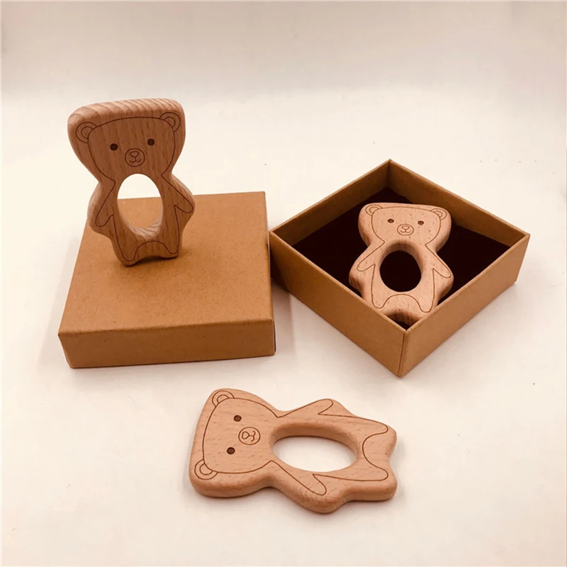 Детские деревянные Прорезыватели из бука DIY мультфильм животное колье с изображением панды Жевательная соска Прорезыватель милый защитный кулон Новорожденные игрушки для младенцев