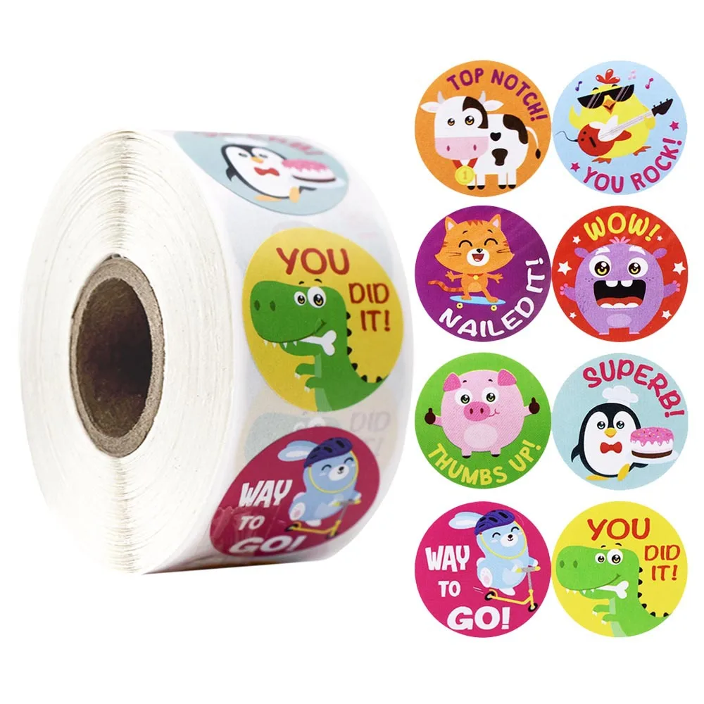 

Round Cartoon Stickers 500 Pcs/roll Words Reward Sticker School Teacher Student Christmas Gift Scrapbooking Stationery Stickers