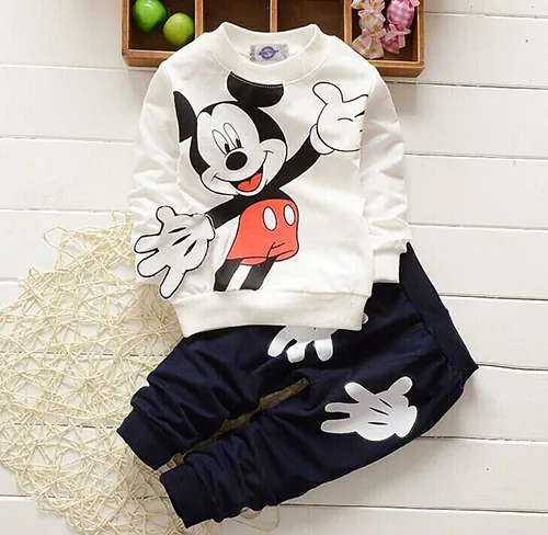 Детская одежда с изображением Микки Мауса «Дисней» рубашка для маленьких мальчиков и девочек осенний Детский комплект с длинными рукавами и рисунком, свитер для детей 0-2 лет