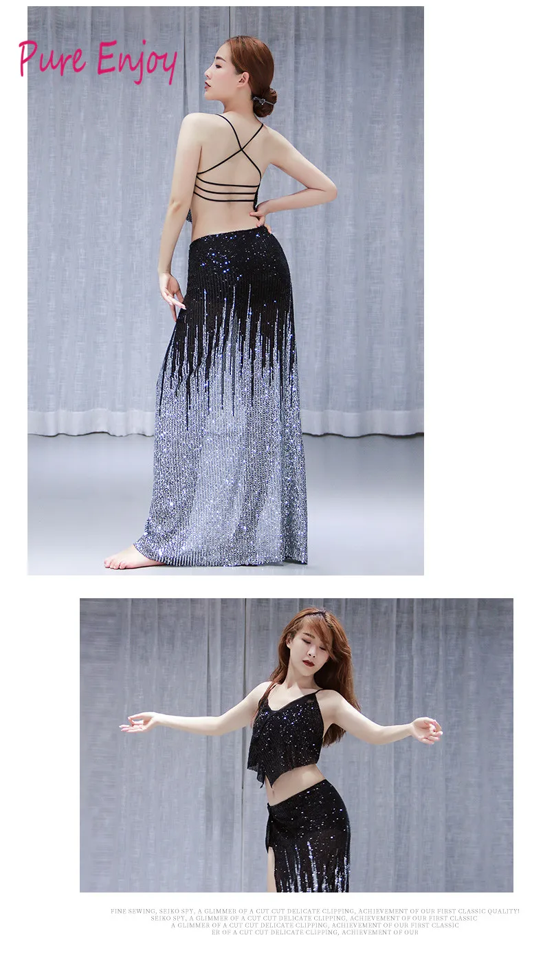 Женщин танец живота комплект восточный танец танец конкурс костюм сексуальный топ+ сексуальная блестками юбка