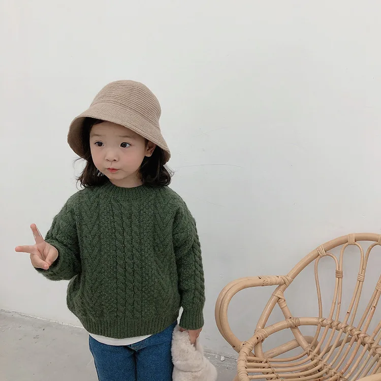 

Winter kids Alpaca wool yarn warm sweaters boys girls Twisted thick casual knitted sweater