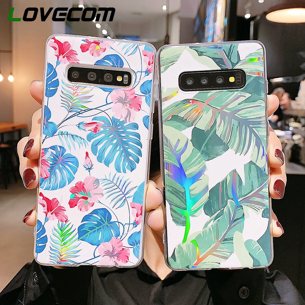 Винтажный чехол LOVECOM с лазерными цветами и листьями для Samsung S10 S9 S8 Plus A50 A70 Note 10 Pro