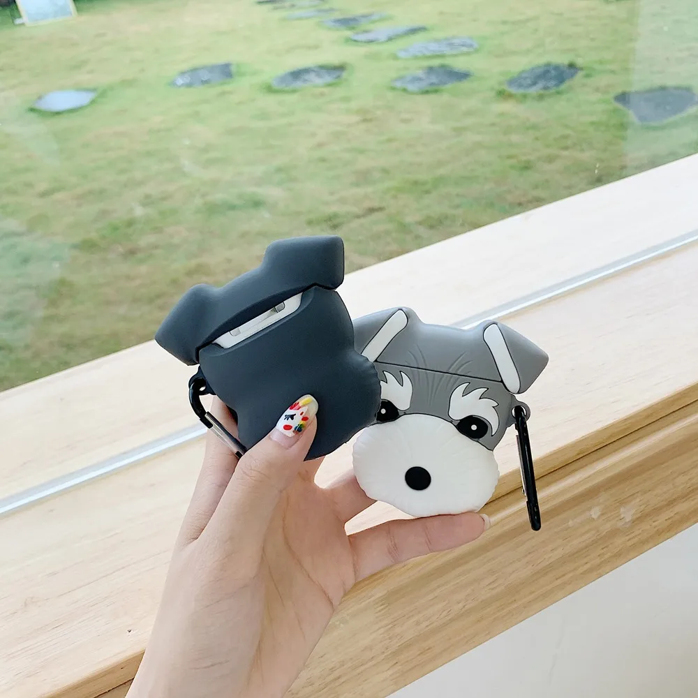 3D Прекрасный шнауцер собака наушники силиконовый мягкий чехол для AirPods Bluetooth гарнитура зарядная коробка Защитная крышка с крючком