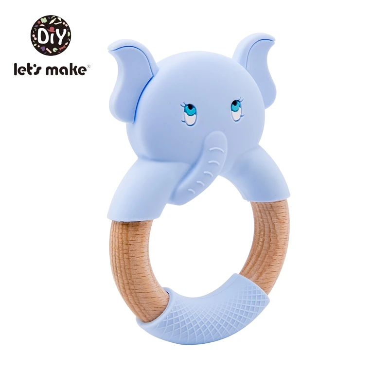 Elephant Blue Let's Make Fox Прорезыватель для зубов, Детские Прорезыватели в форме мультяшных персонажей, из бука, без бисфенола, 1 шт., детские погремушки, Силиконовые Прорезыватели Для Кормления - Цвет: Elephant Blue
