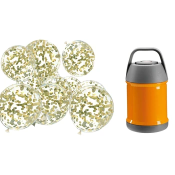 

48Pcs 12-Inch Transparent Black Gold Confetti Balloon Set & 1pcs Stainless Steel Insulated Food Soup Braised Pot -Orange
