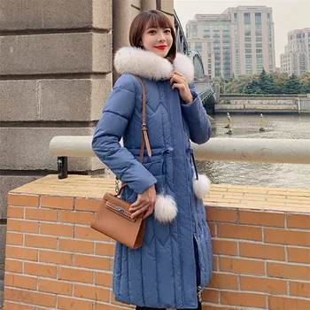 

2019 Winter Women Large size Parkas Medium Long Thick Warm Cotton Jackets Fashion New Fur Collar Hooded Cotton Outerwear TTT205