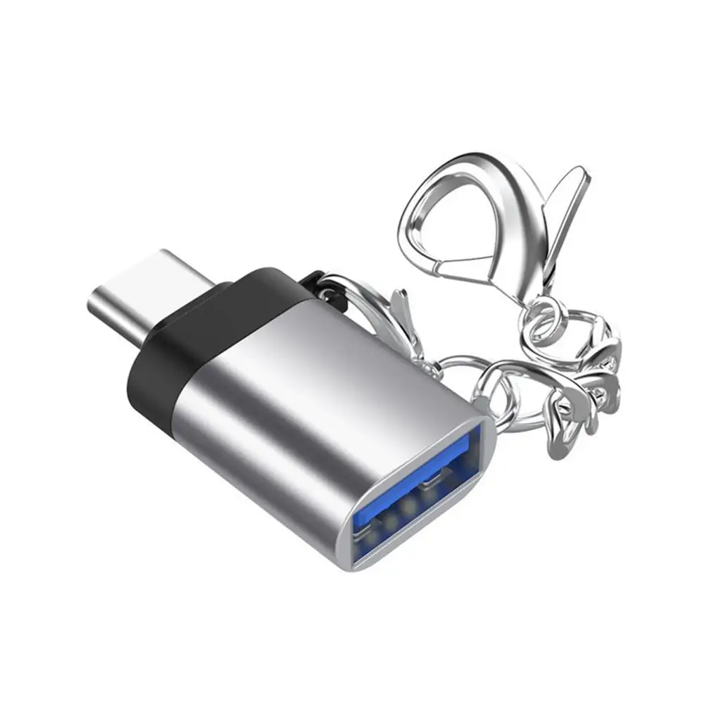 Серебристый Адаптер USB 3,0 type-C с разъемом типа C OTG для синхронизации данных и зарядки для Macbook huawei samsung S8 S9 S10 Plus с цепочкой - Цвет: Серебристый
