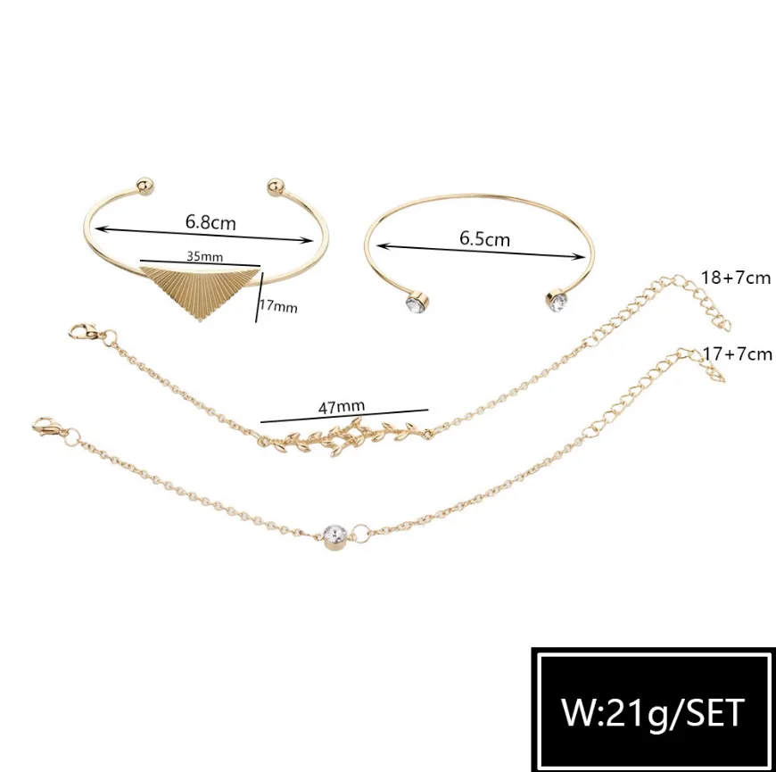 4 шт./лот, богемные, золотые, серебряные, треугольные, лунные браслеты со стрелками, набор, браслеты для женщин, браслет с подвеской регулируемый, ювелирные изделия, вечерние, подарок