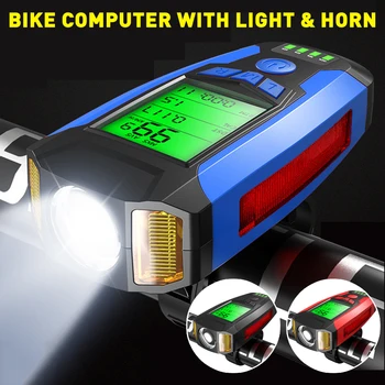 

Waterproof Bicycle Computer With Light USB Charging Bike Front Light Flashlight Handlebar Cycling Head Light w/ Horn Speed Meter