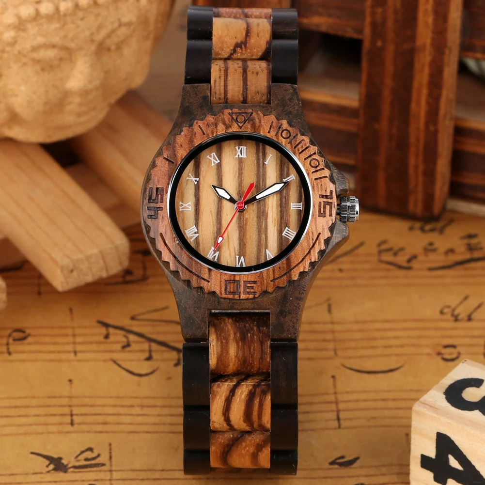 

Nature Brown/Red Sandalwood Wooden Watch Full Wood Watchband Roman Numerals Dial Best Gifts for Female Lady Girls Reloj Mujer