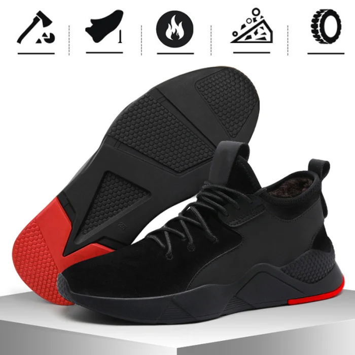 1 Pair Heavy Duty Sneaker Safety Work Shoes Warm Plush Puncture-proof for Men Winter J9