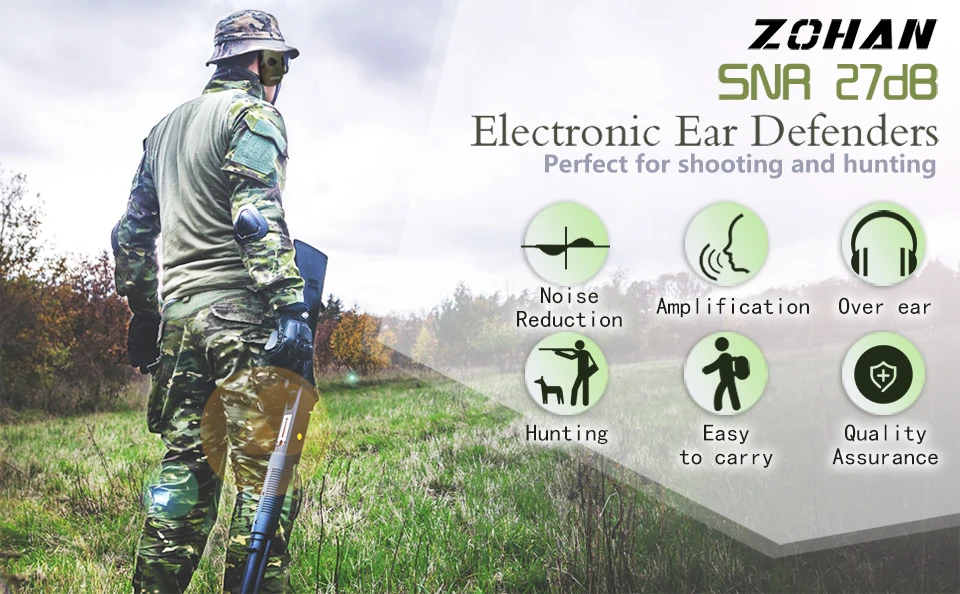 ZOHAN Electronic Earmuff NRR22DB Single Microphone Hunting Earmuffs Tactical Shooting Hearing Protection And Replacement Ear Cup
