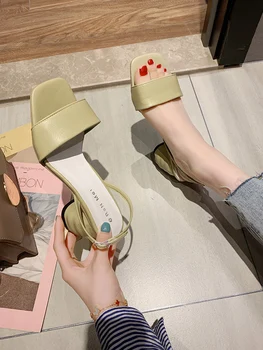 

Sandals High Heels Female Shoe Black Shoes For Women Shallow Mouth Square Toe Slip-on Loafers Summer Women's shoes Sale