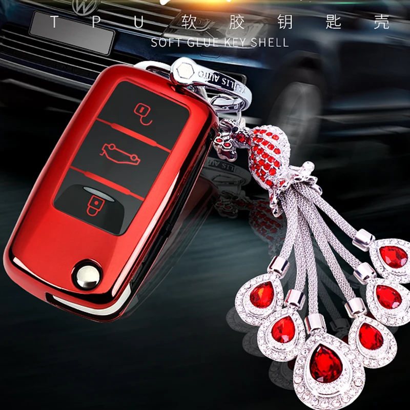 TPU Мягкий силиконовый чехол для ключей от машины крышка для VW Golf Passat Beetle Polo Bora 2/3 кнопочный Выкидной ключ защиты аксессуары для авто-Стайлинг