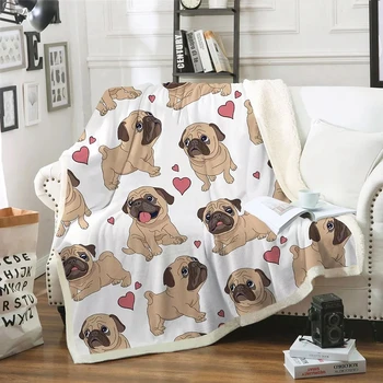 

Hippie Pug Sherpa Blanket on Bed Bed Animal Cartoon Dachshund Plush Throw Blanket Bedspread Sofa Cover Adult Travel Bedding