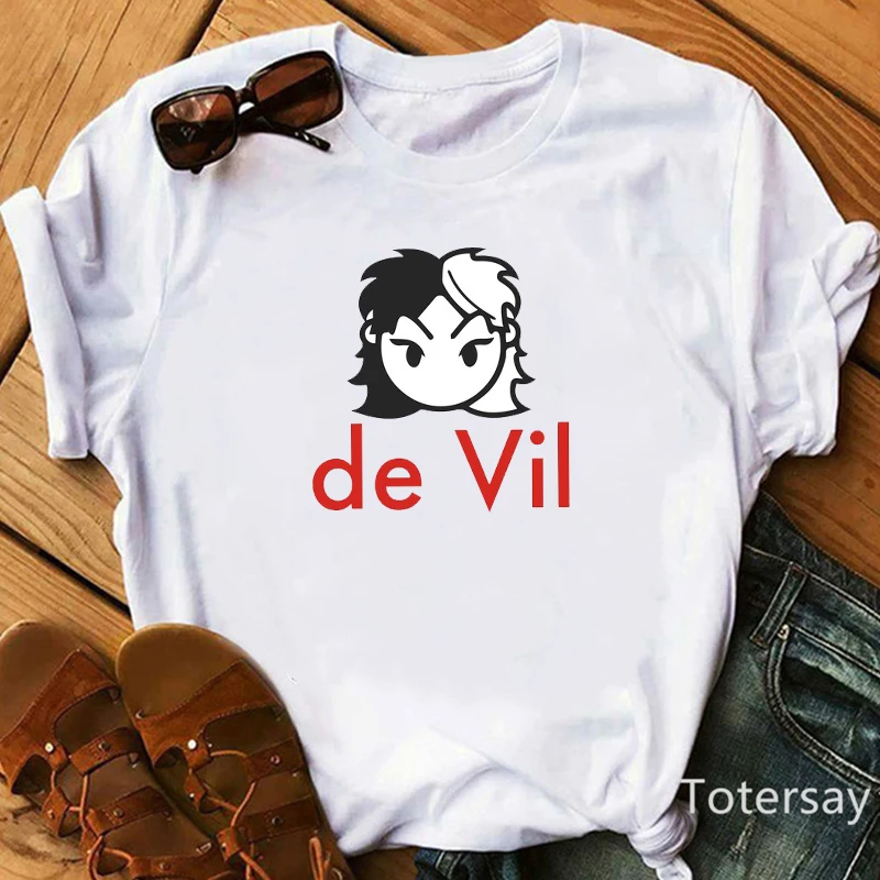 Women T Shirts Cruella De Vil Dogs Graphic T-shirt Female Clothes  Funny Cartoon T shirt Summer Tops Casual Oversized