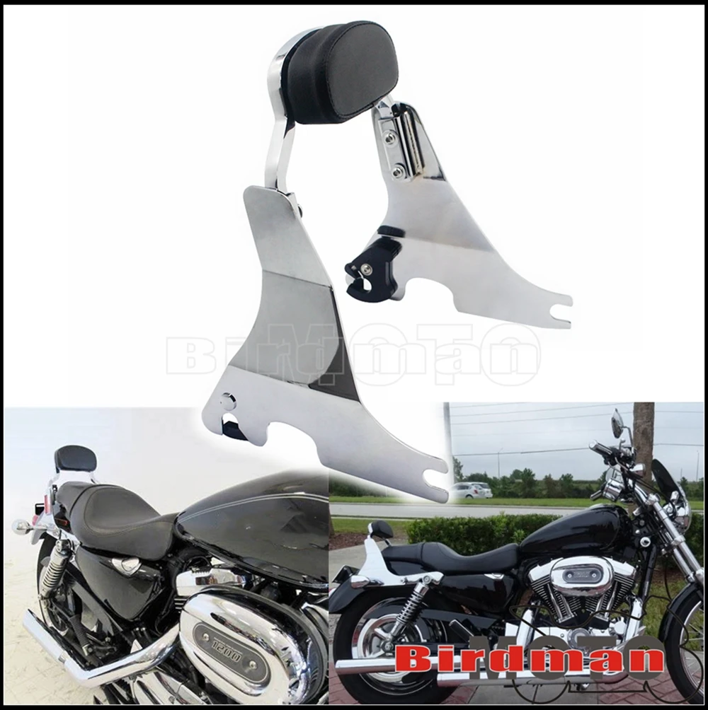 

Motorcycle Chrome Short Sissy Bar Backrest Pad for Harley Sportster XL1200 XL883 SuperLow Seventy Two Forty Eight Iron 2004-2020