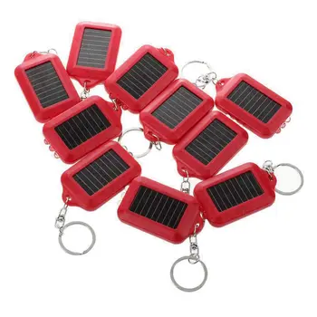 

10X Mini Solar Power Rechargeable 3LED Flashlight Keychain Light Torch Ring New - red