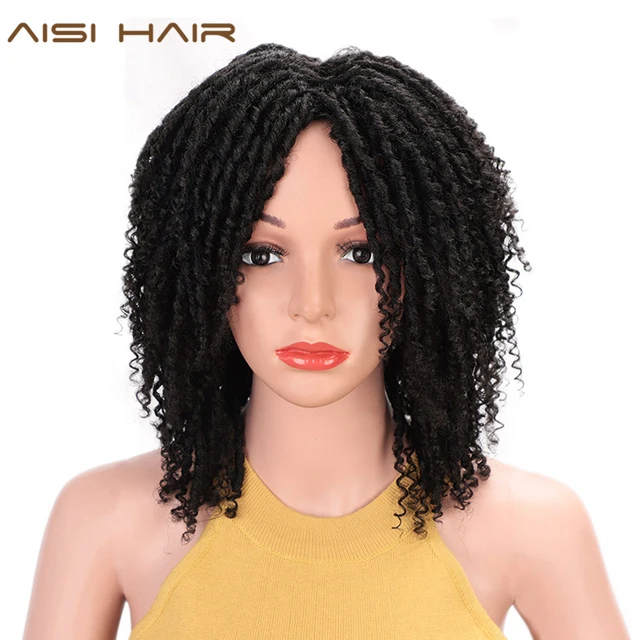 AISI HAIR peluca sintética de pelo suave de 14 pulgadas para mujeres negras, marrón, trenzas y pelucas de ganchillo resistentes al calor