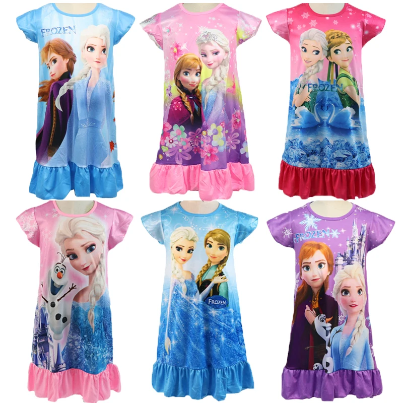 

Girl Frozen Anna Elsa Princesses 2024 Dress Summer Short Sleeve Kids Clothes Children's Pajamas Birthday Casual Costume3-8Y