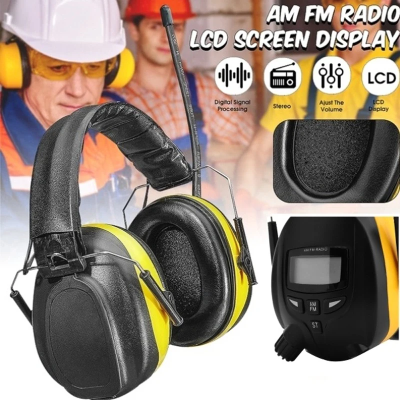 

Noise Reduction Soundproof Earmuff For Rest ABS+sponge NRR 28dB Electronic Hearing Protector LCD Display AM FM Radio Earmuff