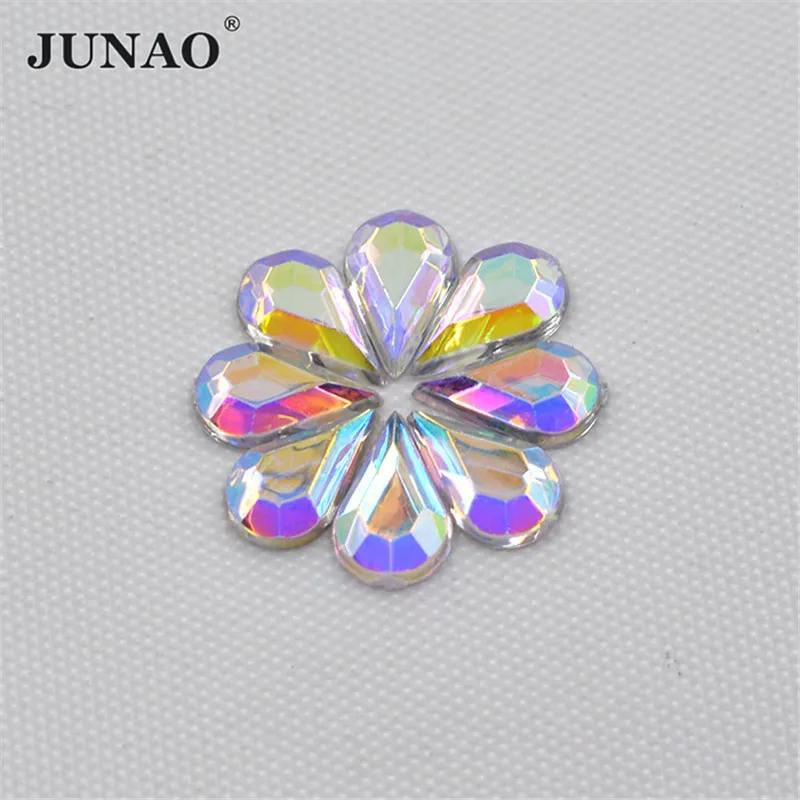 JUNAO 5*8 мм Разноцветные Стразы AB с плоской задней частью акриловые камни-капли аппликация из страз на одежде для рукоделия