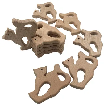 

DIY Cartoon Animal Arctic Fox Natural Beech Wooden teether Pacifier Chain Safety Certification Woode Baby Teethe Toy for Newborn