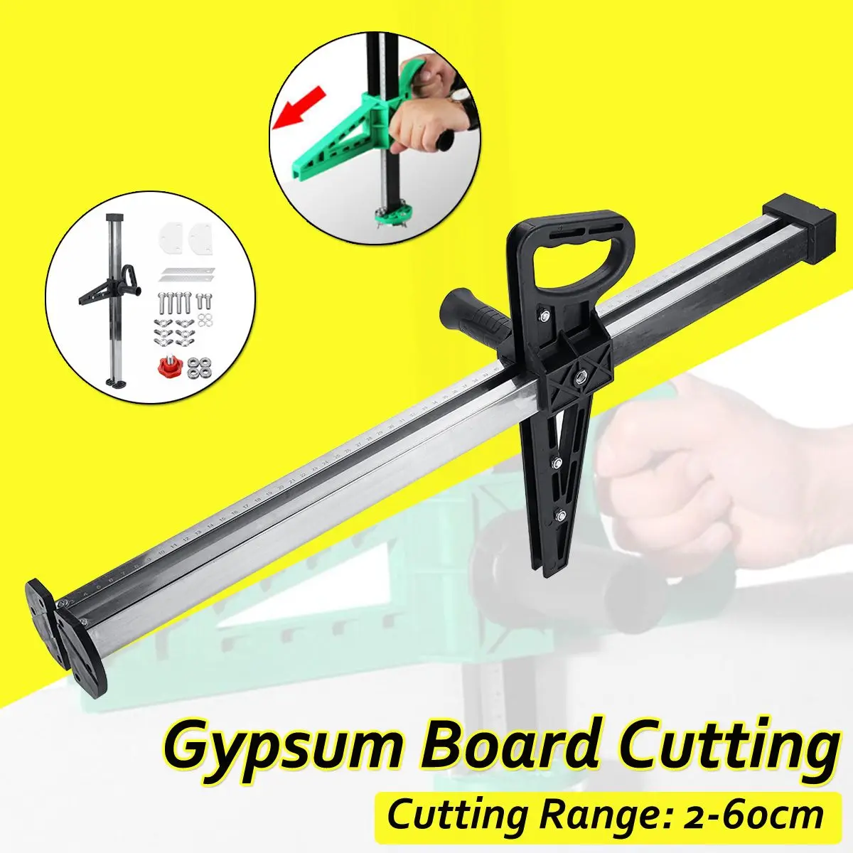 

Manual Gypsum Board Cutter Hand Push Drywall Artifact Tool Woodworking Cutting Board Tools with 2Blades 20-600mm Cutting Range