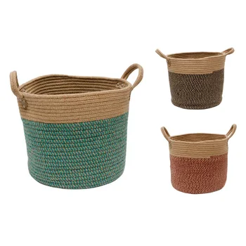 

Large Basket Woven Storage Basket With Handles Natural Jute Laundry Basket Toy Towels Blanket Basket Home Decor Gift Brown+Green