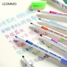 Metallic Marker-Pen Outline-Pen-Set Highlighter School-Supplies Double-Line Magic Color