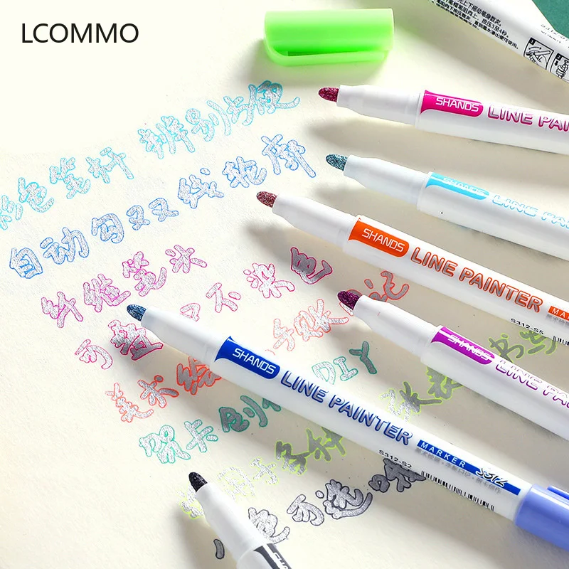 24Pcs Double Line Outline Marker Pens 12Pcs for Gift Card Christmas Birthday Greeting Practice 12 Colours Metallic Outline Markers Pens Self-outline Metallic Markers Double Line Pen