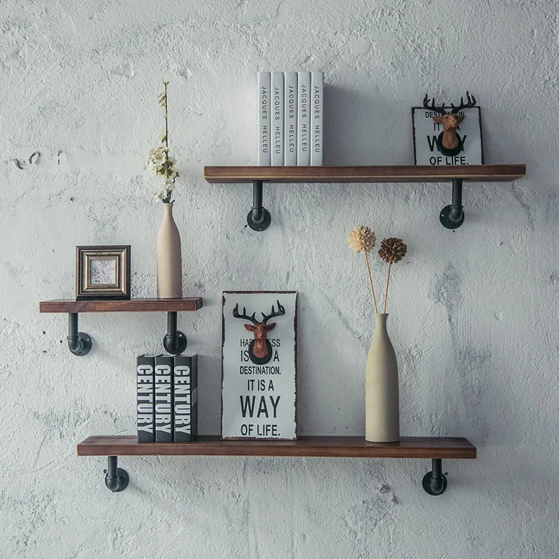 

Vintage Industrial-Style Pipe Partition Bookshelf Iron Art Solid Wood Wall Simplicity Book Display Storage Shelf Customizable
