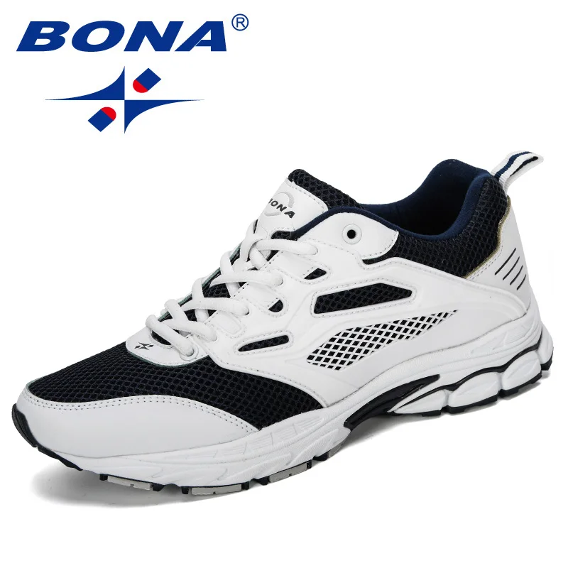 White deep blue BONA дизайн популярная мужская обувь для бега противоскользящая Мужская Спортивная обувь уличные Прогулочные кроссовки мужские модные - Цвет: White deep blue