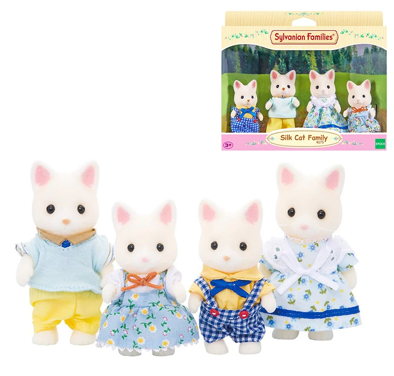 S01 Sylvanian Family Silk Cat Dollhouse 4 шт. Набор фигурок игрушки для родителей и детей подарок