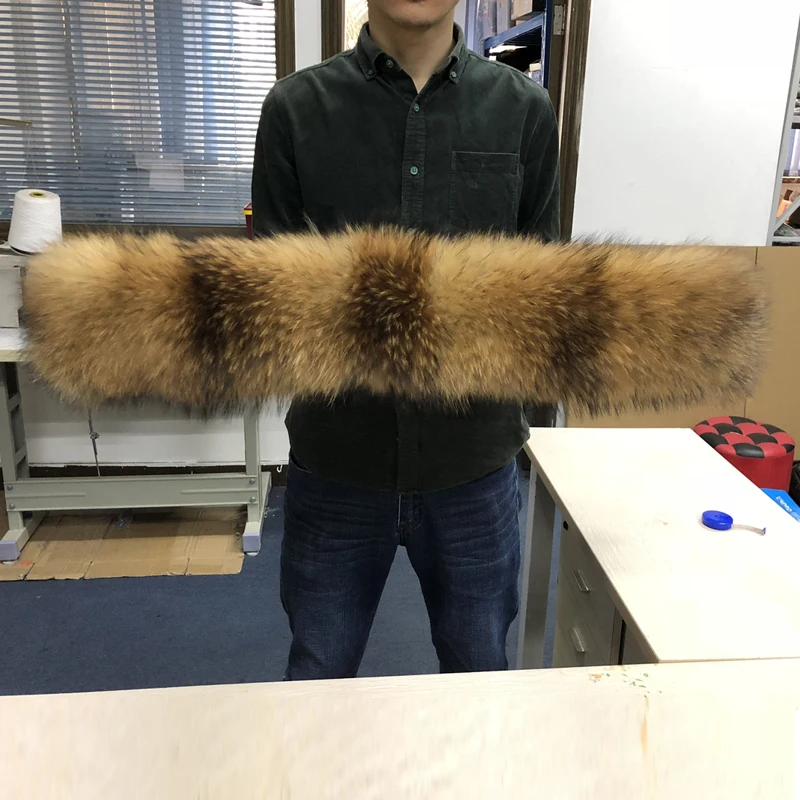 

100% Real Fur Collar For Winter Jackets Women Parkas Coats Warm Natural Raccoon Scarf Fluffy Large Big Size Scarves 65-75-80cm
