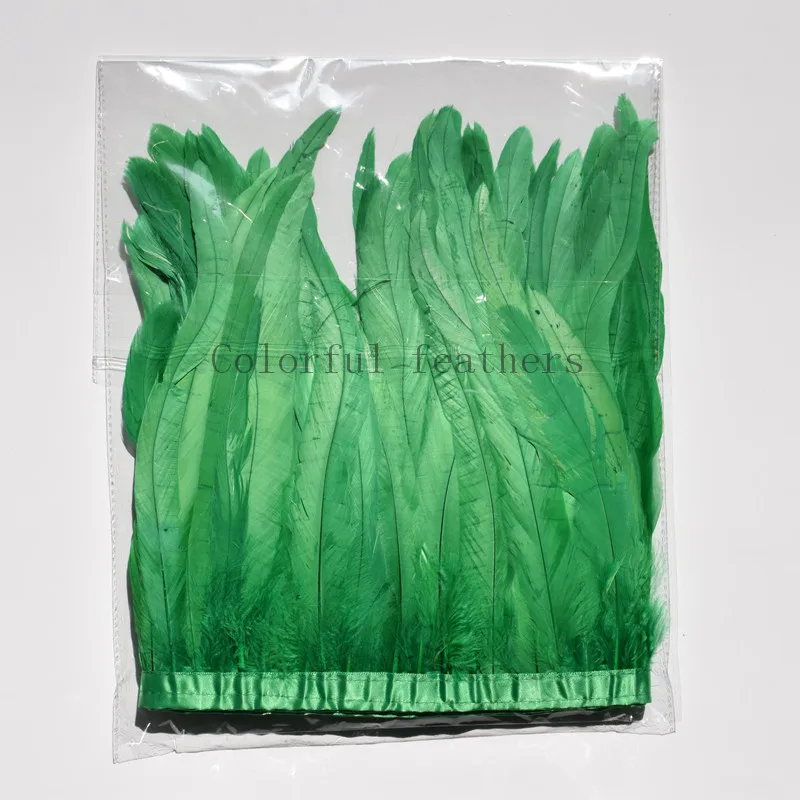 Зеленый 1 Yard Rooster Feather Trims 30-35cm Coque Feather Strung Chicken Feather Trimming Dress/Skirt /Costume Carnival Decoration - Цвет: Зеленый