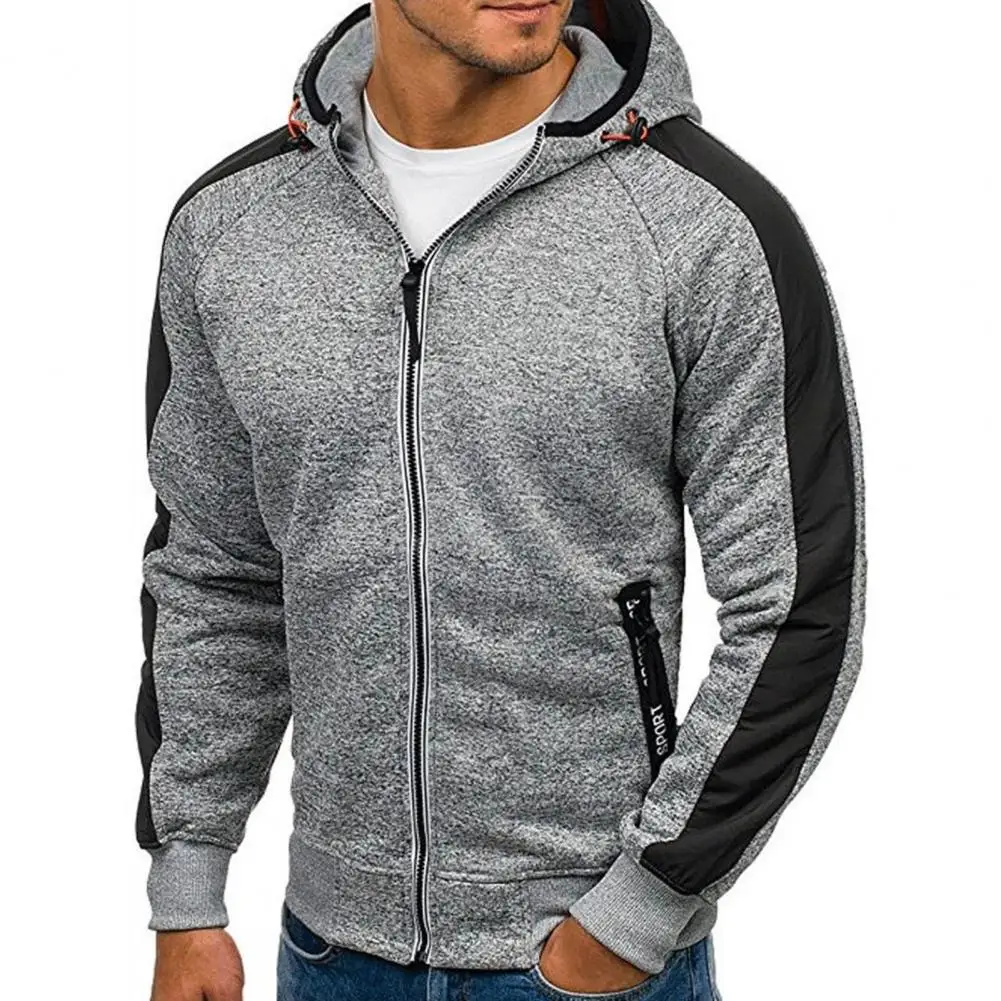 Jacquard Hoodie Zipper Closure Sporty Solid Color Thick Skin-friendly Casual Male Sweatshirt for Men